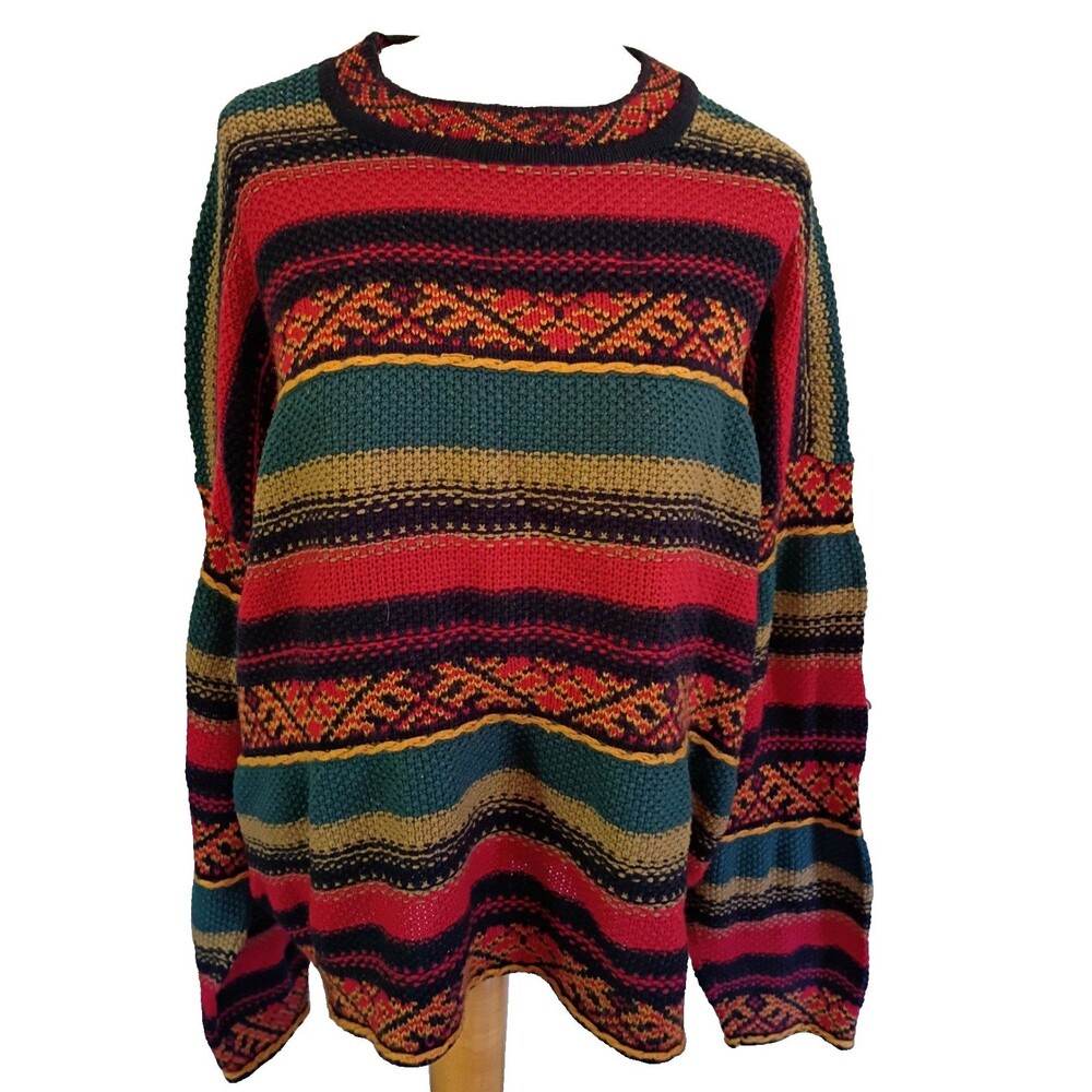 Vintage Adina Western Striped  Knit Sweater Geometric Multicolor Size